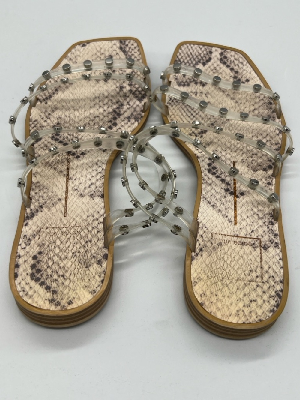 Dolce Vita Studded Clear-Strap Snake Print Slide Sandals - Nude - Picture 4 of 5